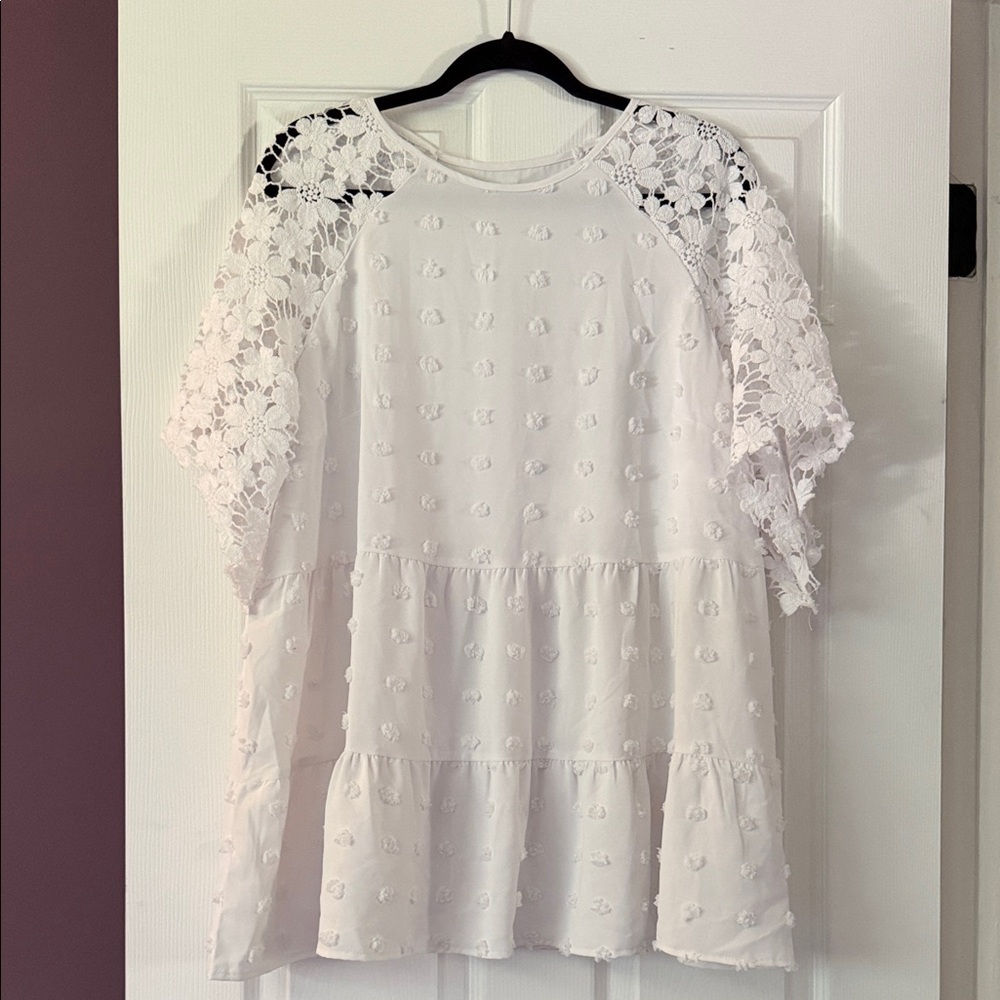 SHEIN White Lace Sleeve Peplum Tunic